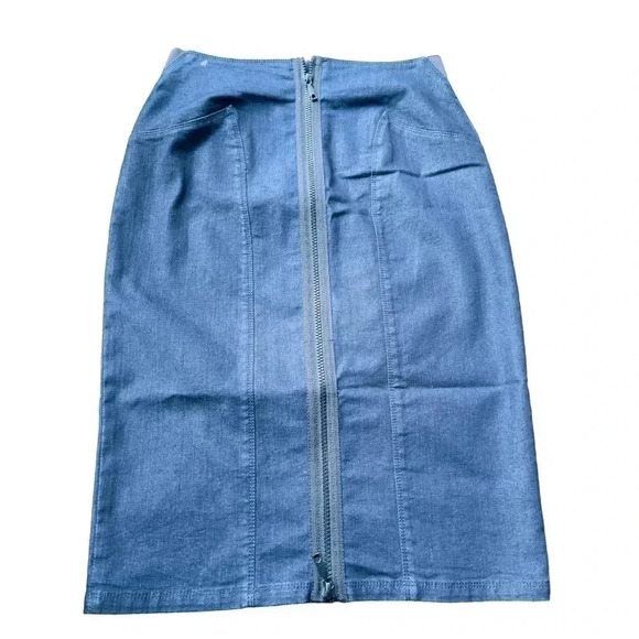 NWT LAFAYETTE 148 DENIM COLLECTION PENCIL SKIRT!! DARK BLUE DENIM SIZE 2• - Picture 2 of 5
